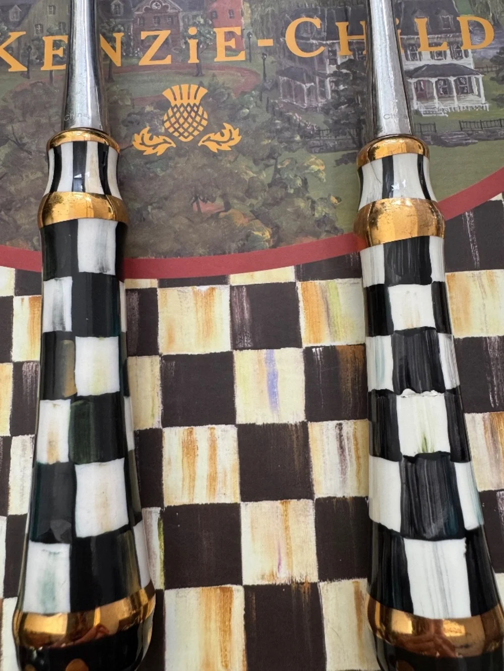 Mackenzie Childs Courtly Check Serving Set -Spoon And Fork Used as Display Only